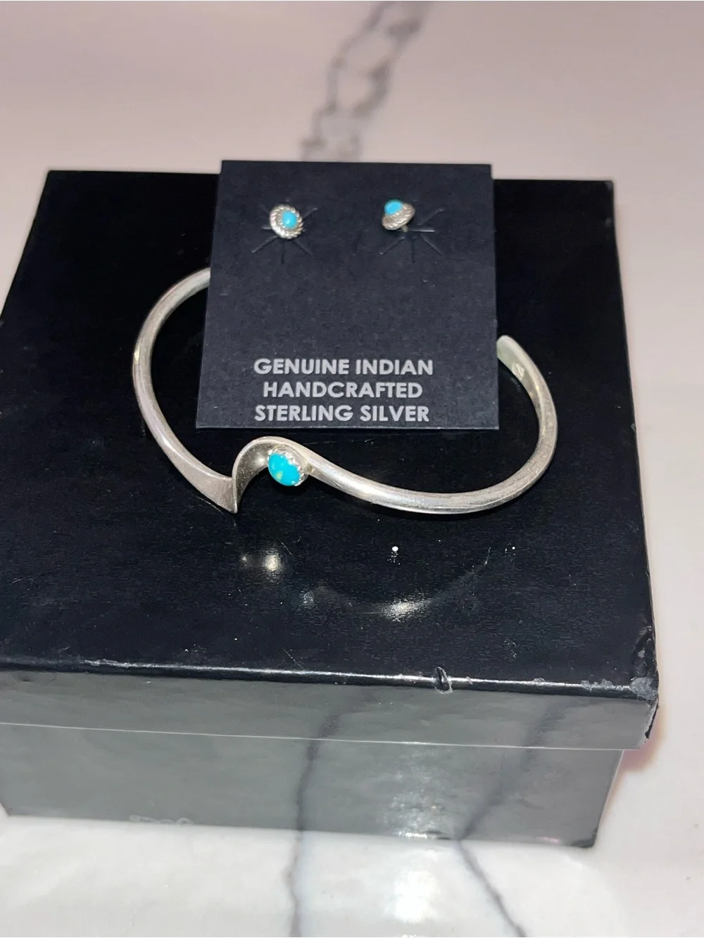 Turquoise Stone Bracelet & Stud Earrings Set